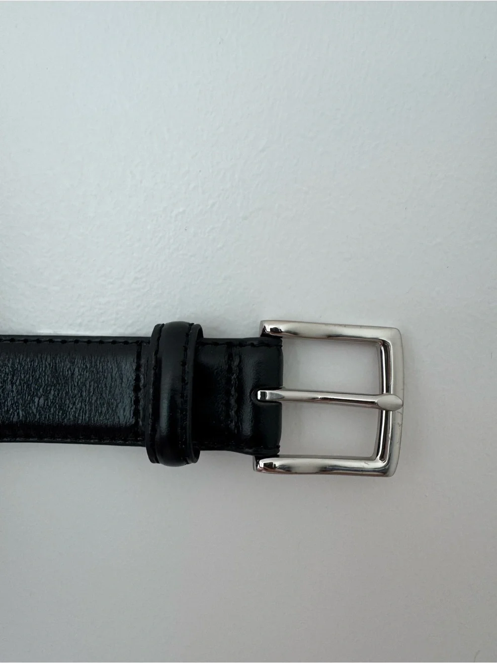 J. Crew Men's Classic Black Leather Belt with Silver Buckle
